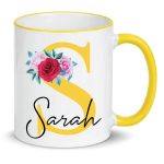 Personalised Initial Name Mug Coloured Inner Handle Custom Coffee Tea Cup Gift - Image 2