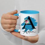 Personalised Mug, Coloured Inner and Handle Mug Stylish Initial with Name, Gift for Valentine’s - Image 12