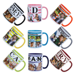 Personalised Mug, Coloured Inner and Handle Mug Stylish Initial with Name, Gift for Birthday