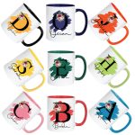 Personalised Mug, Coloured Inner and Handle Mug Stylish Initial with Name, Gift for Valentine’s