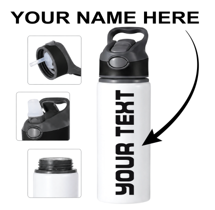 Personalised Water Bottle 600 ml Custom Name Stainless Steel Insulated Straw Lid
