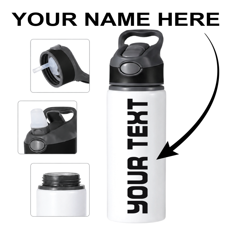 Personalised Water Bottle 600 ml Custom Name Stainless Steel Insulated Straw Lid