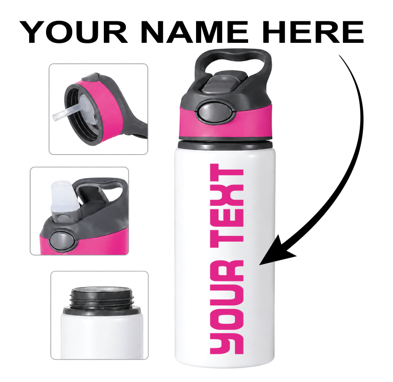 Personalised Water Bottle 600 ml Custom Name Stainless Steel Insulated Straw Lid