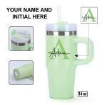 Mint green 14oz children's stainless steel tumbler with straw