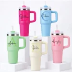 Mint green 14oz stainless steel kids water tumbler with straw