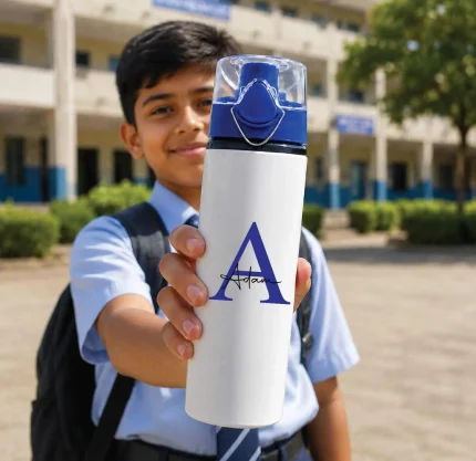 Personalised aluminium water bottle with custom name and initials