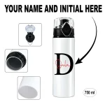 Personalised black aluminium water bottle with custom name