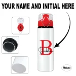 custom red aluminium water bottle with custom name and initial