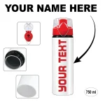 Personalised red aluminium water bottle with custom text