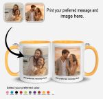 Personalised mug with golden yellow interior