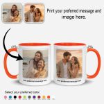 Personalised mug with orange interior and custom photo design