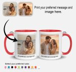 Personalised mug with red inner lining