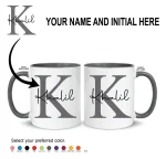 Personalised grey mug with custom name and initial