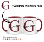 Personalised maroon mug with custom name and initial