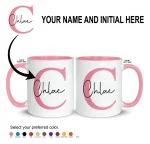 Personalised pink mug with custom name and initial