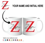 Personalised white mug with custom name and initial