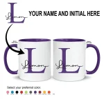 Personalised pink mug with custom name and initial