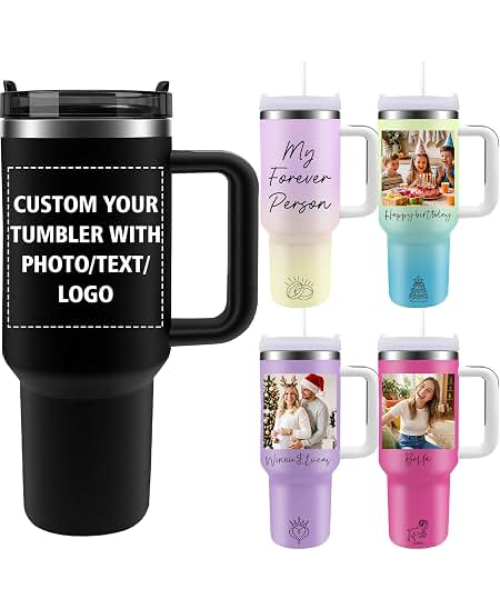 Personalised tumbler featuring a custom photo, name or message