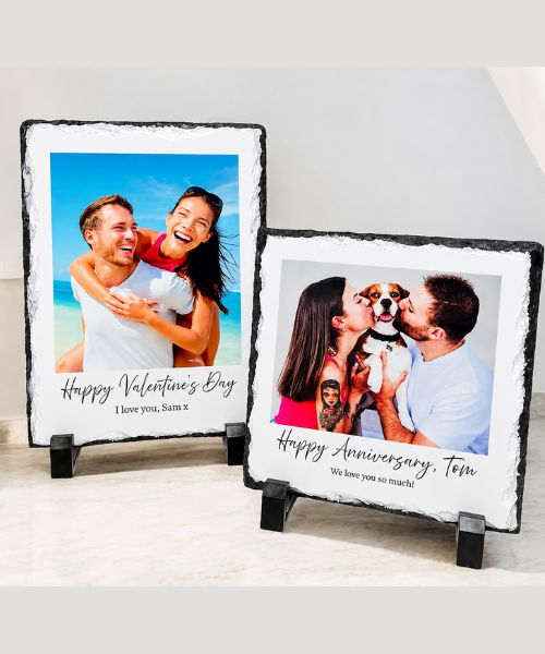 Personalised photo slate featuring a favourite picture and custom message