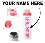 Personalised water bottle with custom red text
